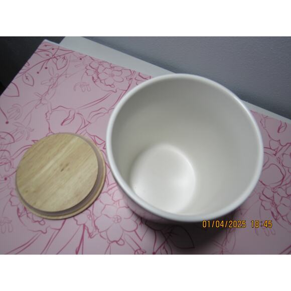 Ceramic Storage Container w/ Wood Lid - Picture 2 of 3
